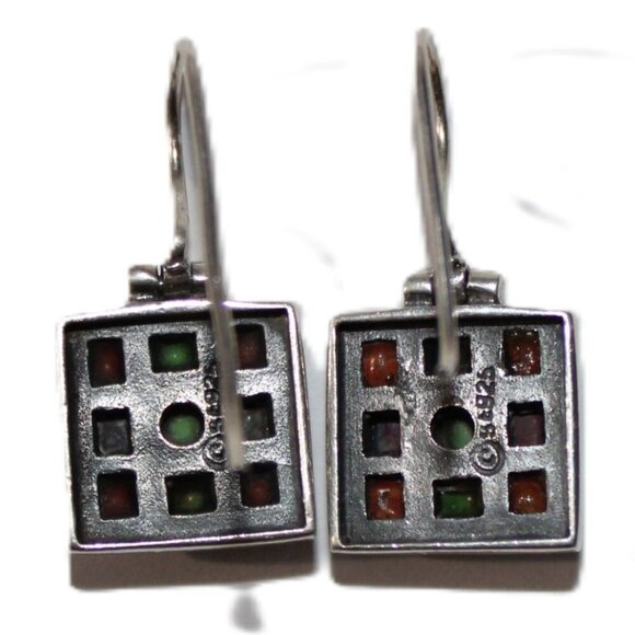 Sterling Silver Geometric Multi Colored Resin Earrings - Picture 3 of 5